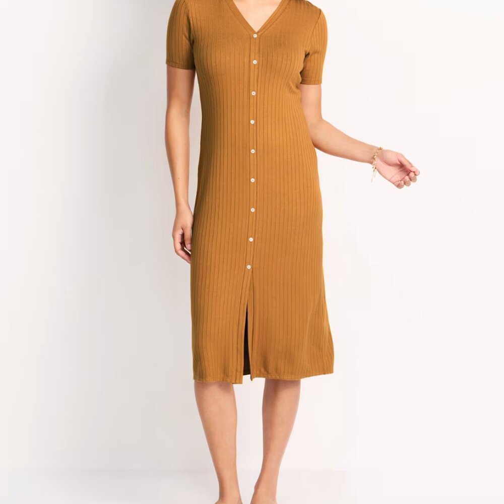 Market & Spruce Marielle Button Detail Dress - Brown (Size S)